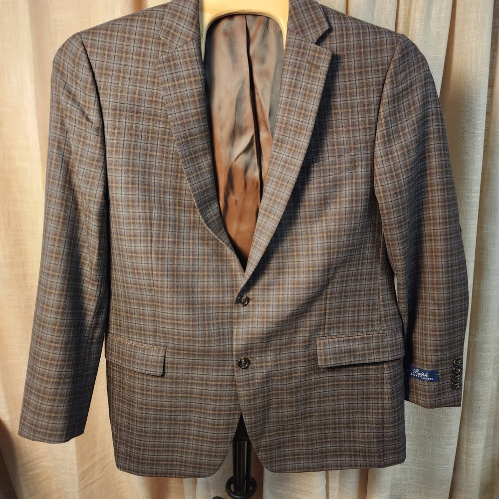 Ralph Lauren 46L 100% Wool Plaid Blazer Sport Coat Dillard's NWOT
